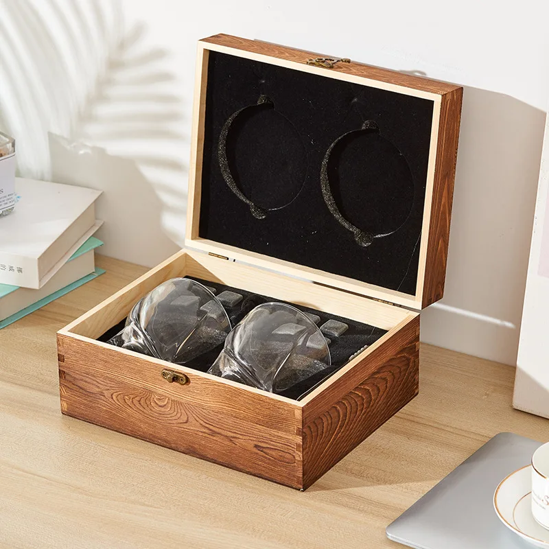 Wooden wine cup box  Wine bottle packing box gift set  Double cup bottle storage box