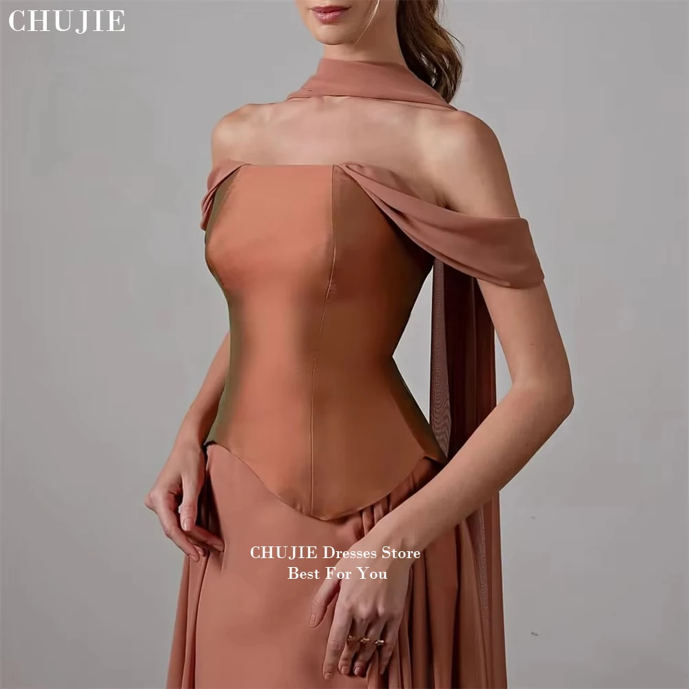 

Chiffon Ans Satin Customized Evening Dress Off Shoulder A-line Prom Dresses Floor-length فستان سهرة نسائي Elegant Party Dresses