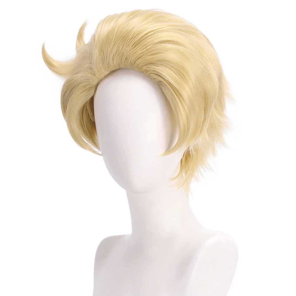 Short Straight Blonde Synthetic Wig Fluffy Women and Men Anime Cosplay Heat Resistant Wig for Daily Party