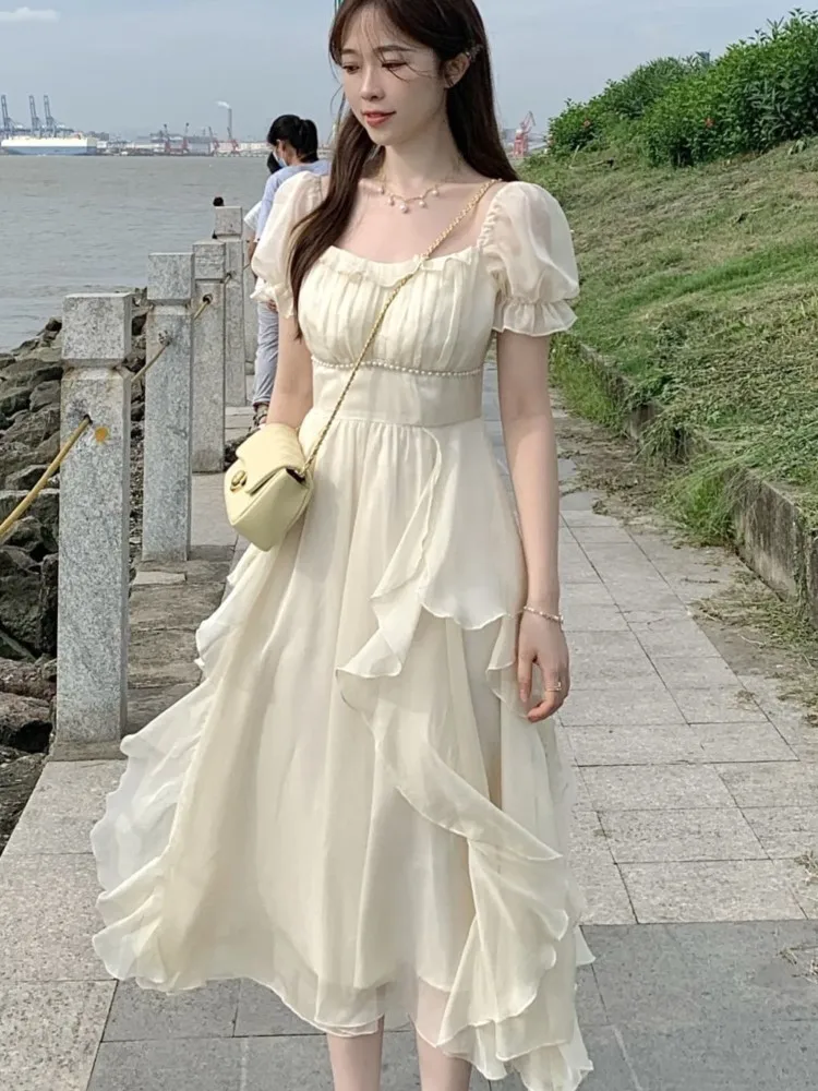 sachin and babi light blue dress Gray Chiffon Fairy Dress: Corset Back, Puffy Sleeves