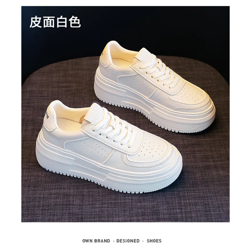 New U Leather Women's White Casual Shoes Woman Vulcanize Sneakers Breathable Sport Walking Running Platform Flats Shoes