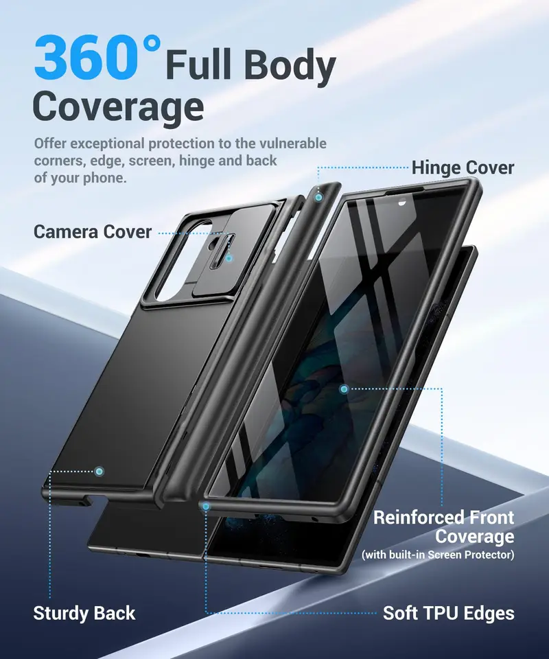 Funda para Z Fold 8 Ultra con pantalla de privacidad integrada, soporte y cubierta deslizante para cámara, protección de bisagra de grado militar a prueba de golpes 5