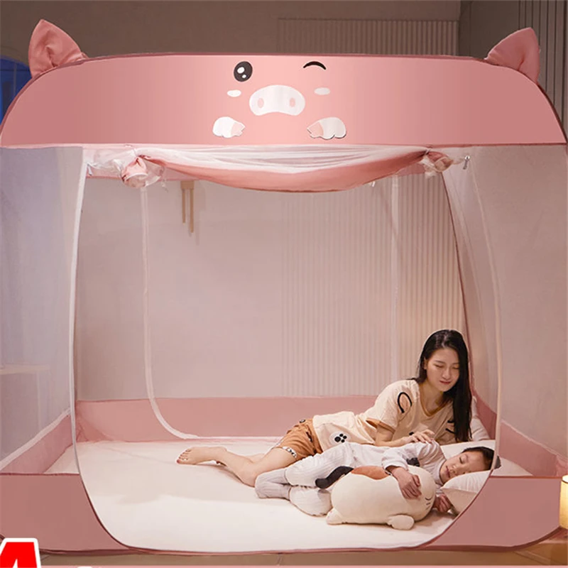 Cute Cartoon Pattern Children Room Mosquito Net Summer Encrypted Yurt-style Mosquito Net Universal Home Three-door Mosquito Net