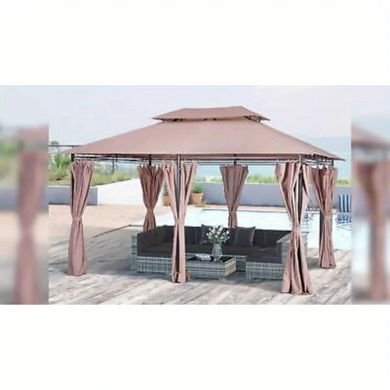 10'x13' Outdoor 2-Tier Vented Canopy Steel Gazebo BBQ Party Tent Shelter Shade