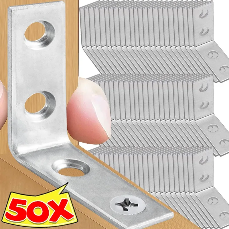 

50/10x Right Angle Corner Brace L Joint Brackets 90 Degree Iron Furniture Cabinet Connector Fastener Home Improvement Supplies