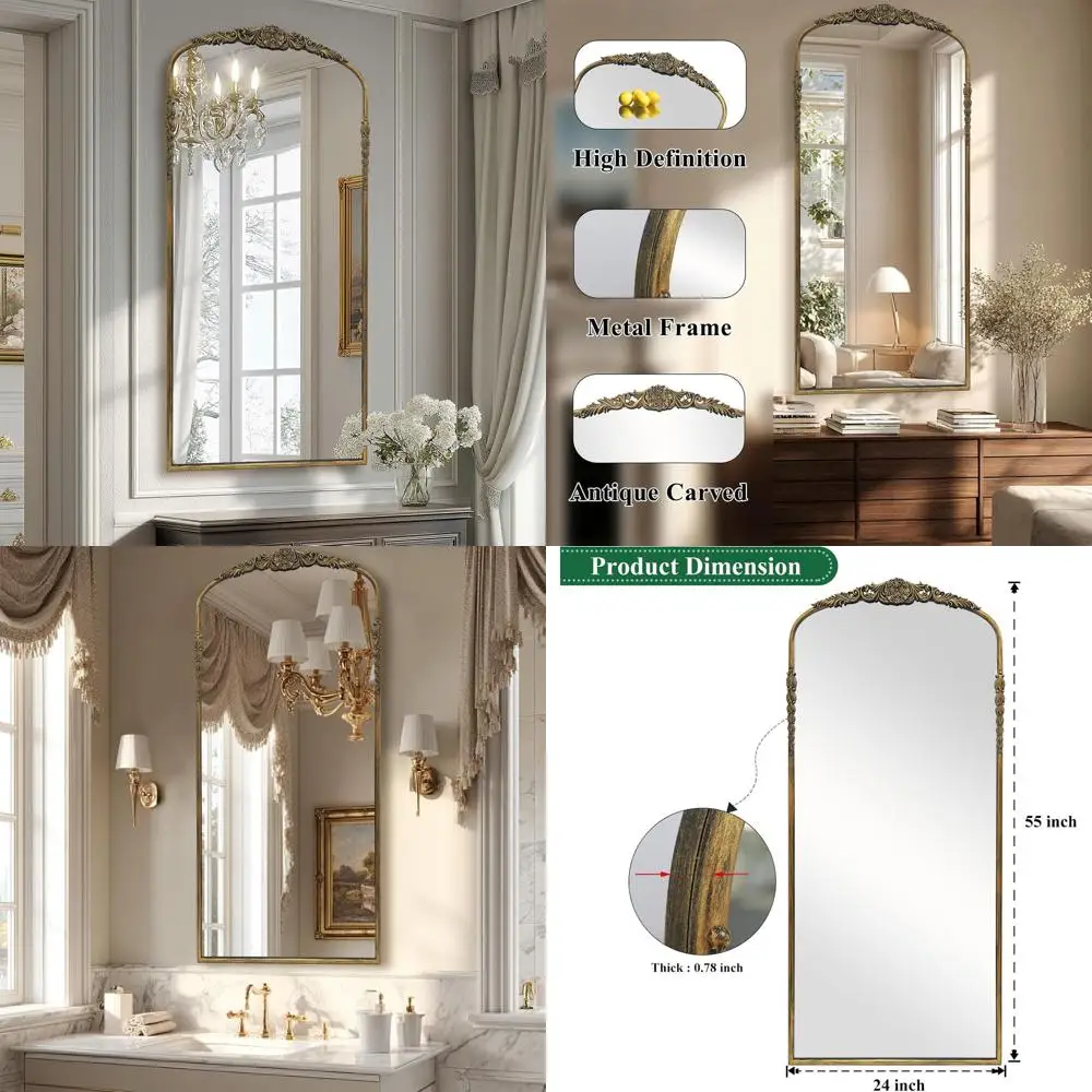 24x55 Baroque Style Mirror with Ornate Frame for Fireplace, Entryway, Living Room, and Hallway