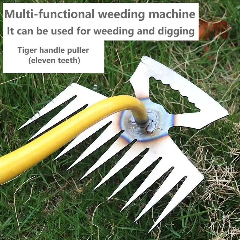 1 crack weeder Stainless steel manual weeder L-shaped pulling knife shovel sickle tool Weeding and pulling garden rake 11 teeth