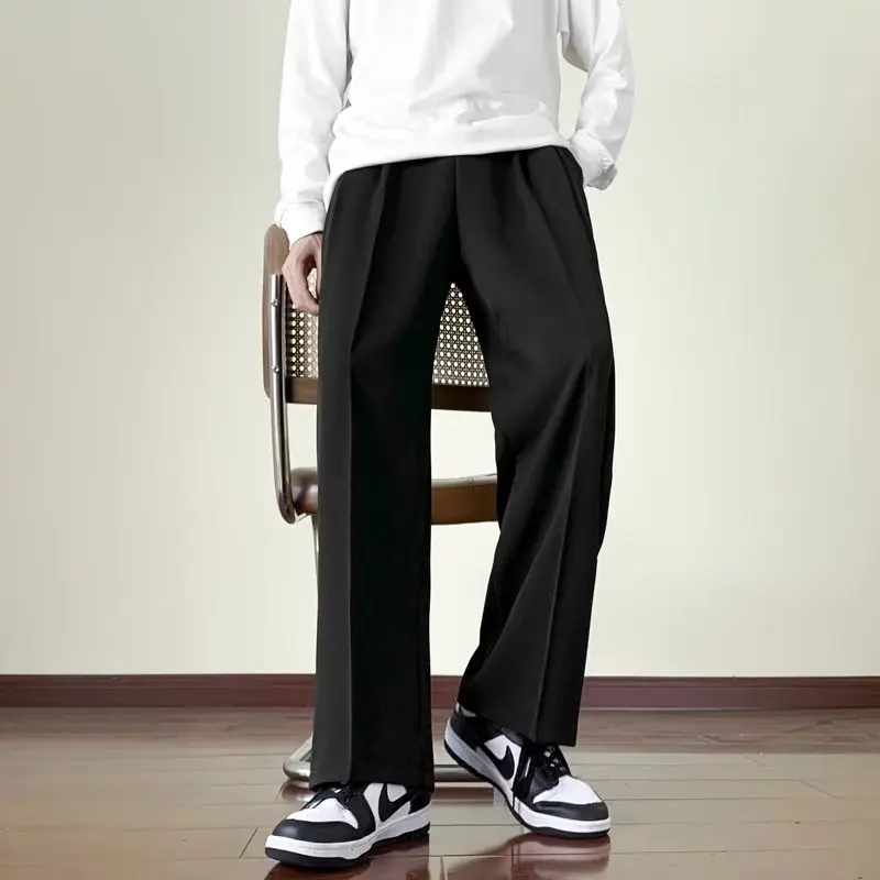 

Men's Brown Slim Fit Suit Pants Summer Thin Ice Silk Casual Long Trousers Loose High-End Feeling Straight Leg Floor-Length