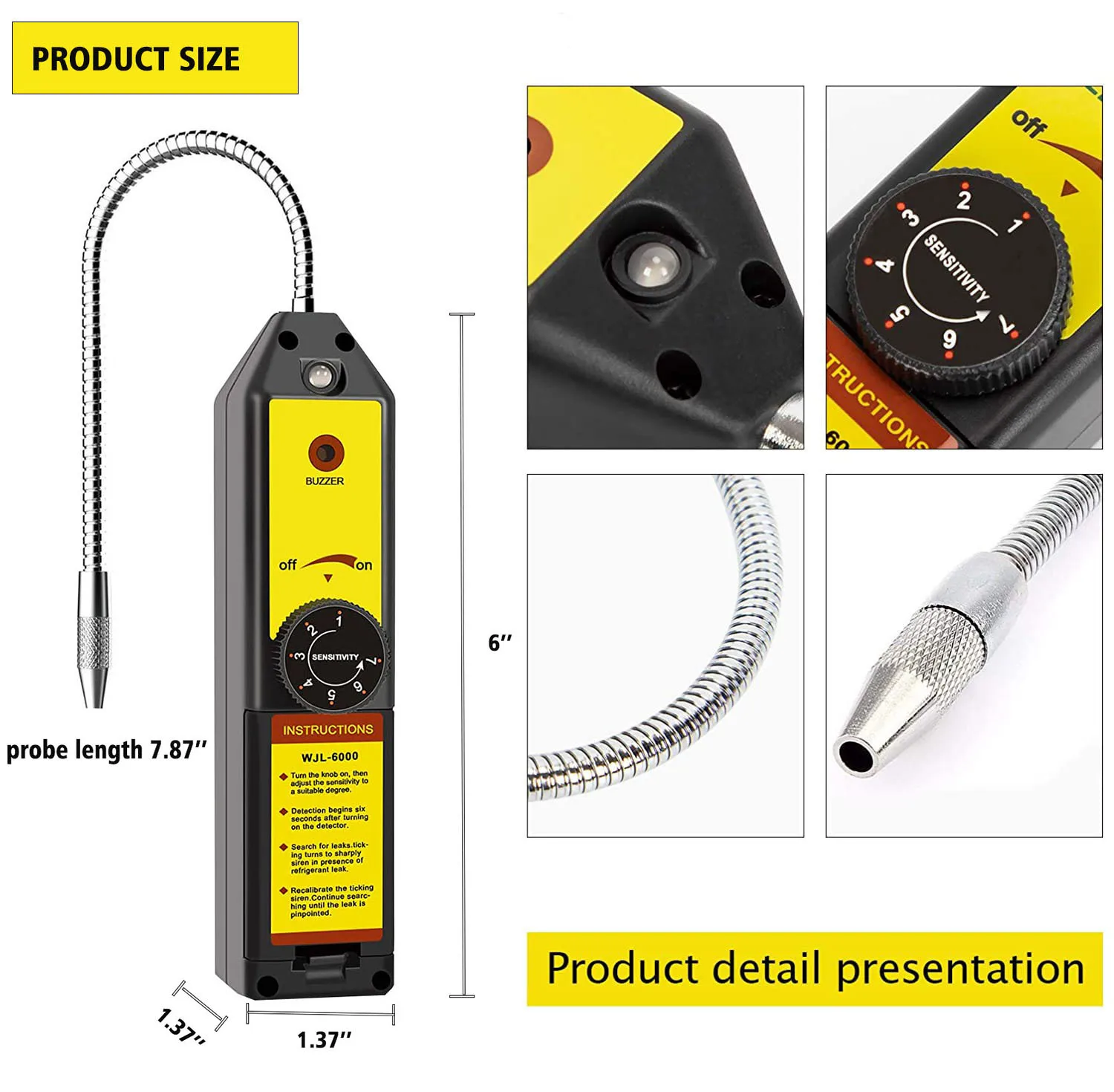WJL-6000 Automotive Leak Detector Halogen Gas Leak Freon Leak Detector Air Conditioning Refrigerant Refrigerant