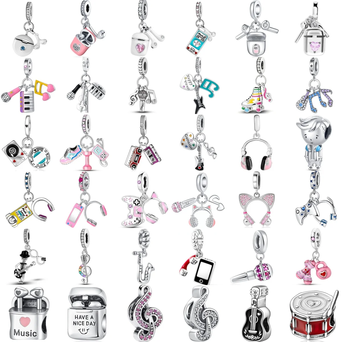 925 Sterling Silver Romantic Notes Piano Guitar Headphone Pendant Suitable For Original Bracelet Necklace Women's Jewelry Gift