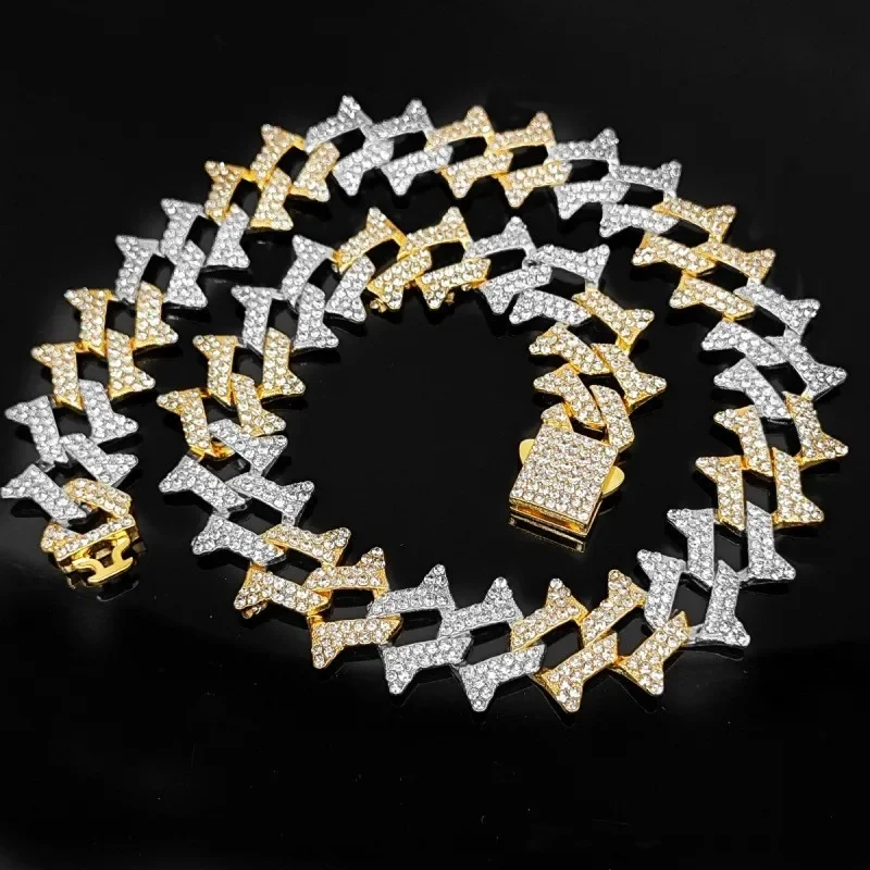 New Thorn Cat Dog Collars Bling Diamondd Cuban Chain German Shepherds Necklace Gold Silver Color Pet Jewelry Accessories