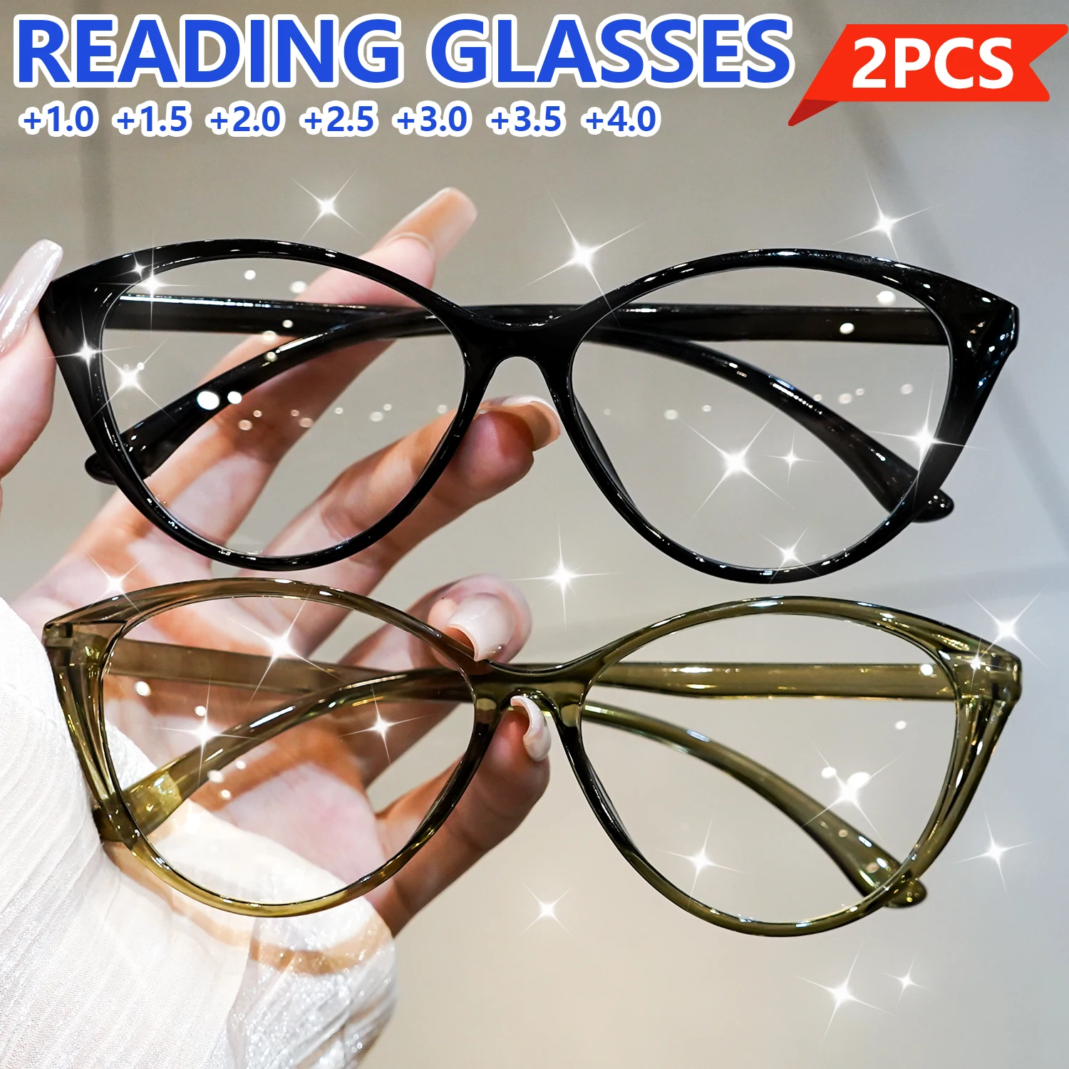2 Stück modische Cat-Eye-Lesebrillen, bequeme Brillen für einen trendigen Look, Vergrößerung von +1,0 bis +4,0 – Detail 2