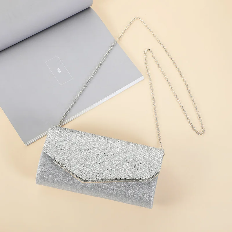 Immagine 7: Borsa a tracolla obliqua da donna, borsa da banchetto semplice e alla moda, borsa a tracolla con catena in metallo, borsa portaoggetti, nuova