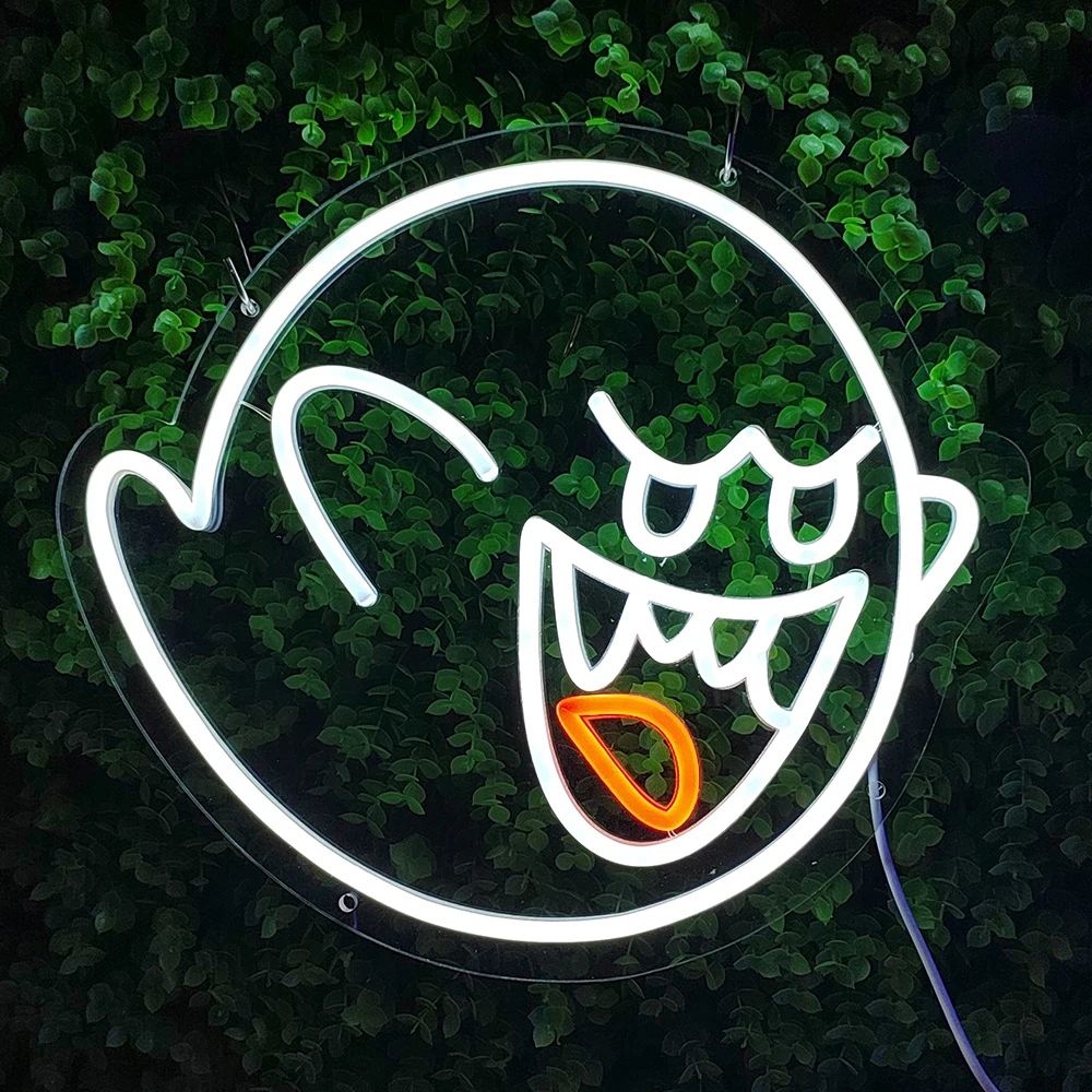 King Boo The Ghost Face Neon Sign Neon Light Mario Lamp Sign for Game Room Decor Gaming Light Accessory Gifts for Boy Room Decor