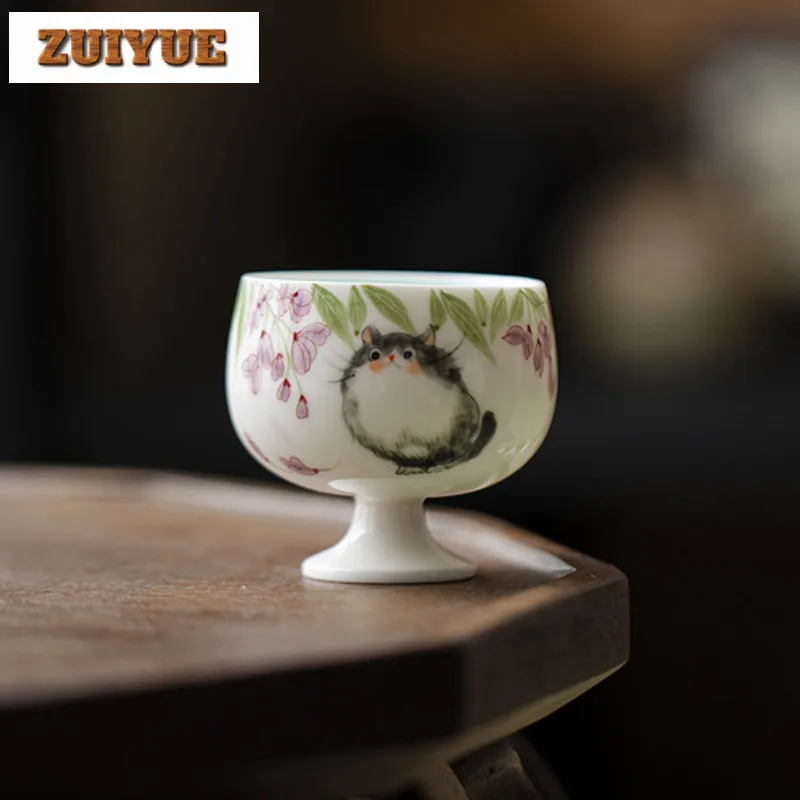 75 مللي دمية مرسومة باليد القط عالية القدم مرسومة باليد القط فنجان الشاي وعاء الشاي التقليدي عينة فنجان شاي التأمل كوب Jianzhan طقم شاي #6