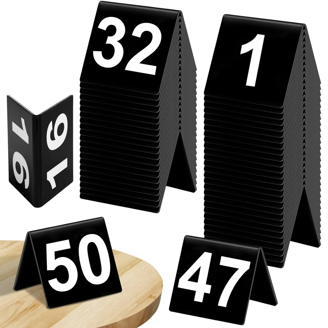 

Table Numbers 1 To 50 V-Shaped Black Acrylic Table Numbers Restaurant Double Sided Printing Table Tents Wedding Table Card Signs