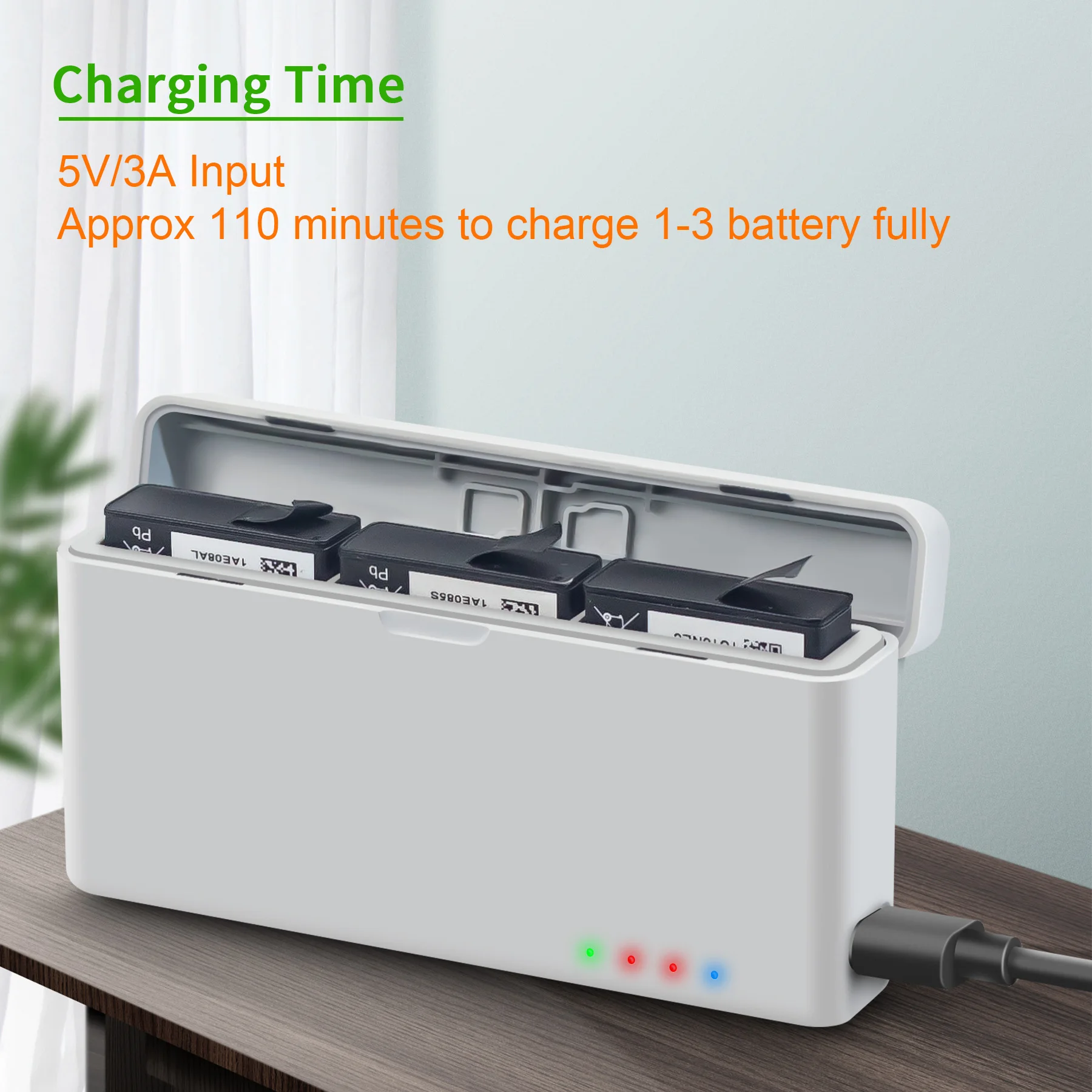 Airies de charge de batterie avec câble de charge, chargeur jusqu'à 3 24.com, compatible pour DJI OSMO Action 4/3 24.com