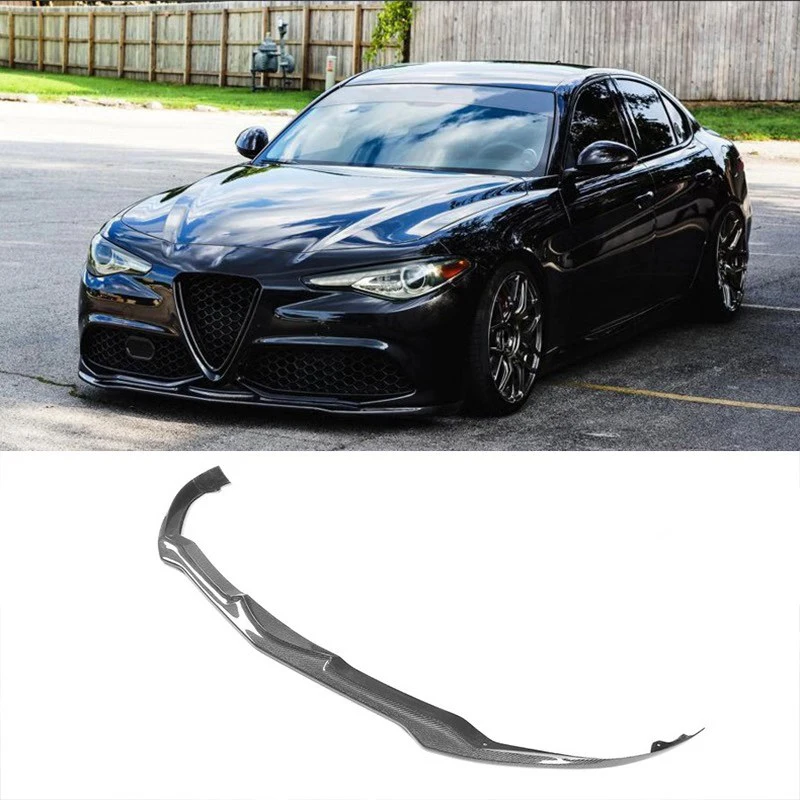 Giulia Sport VELOCE Carbon Fiber Front Lip Bumper Exhaust Cut-Outs Carbon Black High Polished for  Giulia 2017-2021