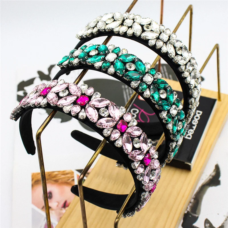 3 Styles Green Baroque Headband Hairbands For Women Red Crystal Rhinestone Hairband Headband Hair Accessories For Girls