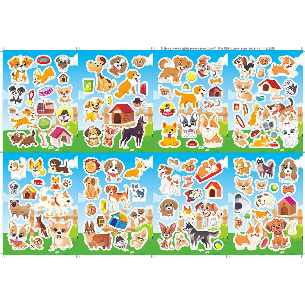 8/16Sheets Cute Dog Make a Face Puzzle Stickers Games DIY Kids Education Toy Assemble Jigsaw Craft Sticker Book Party Favor