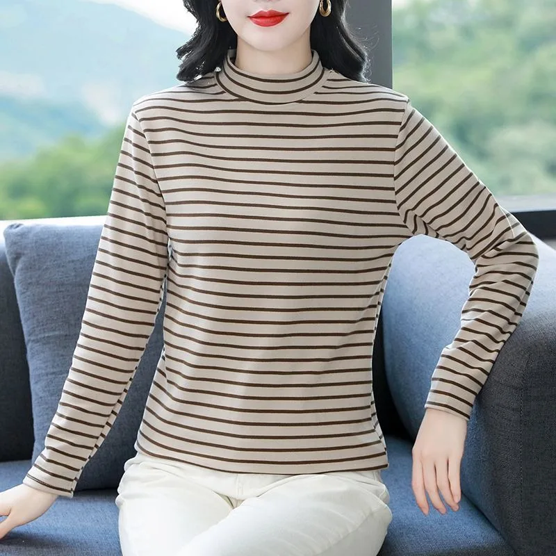 Camisa de terciopelo alemán con cuello de media tortuga para mujer, ropa de abrigo interior cálida de estilo occidental para otoño e invierno, camiseta de manga larga