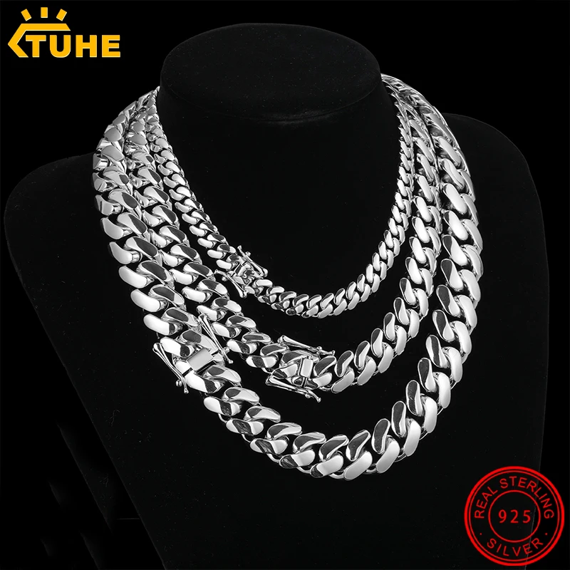 

Luxury Solid Heavy S925 Sterling Silver Miami Cuban Link Chain for Men 18K Gold 6mm-22mm Hip Hop Punk Jewelry Choker Necklaces