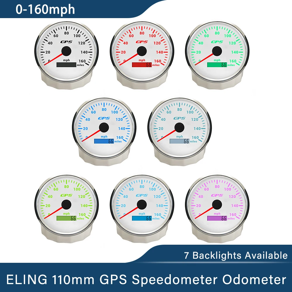 

ELING New 110MM GPS Speedometer Odometer 0-80MPH 0-120MPH 0-160mph with 7 Color Backlights for Truck Boat Car Universal 12V 24V