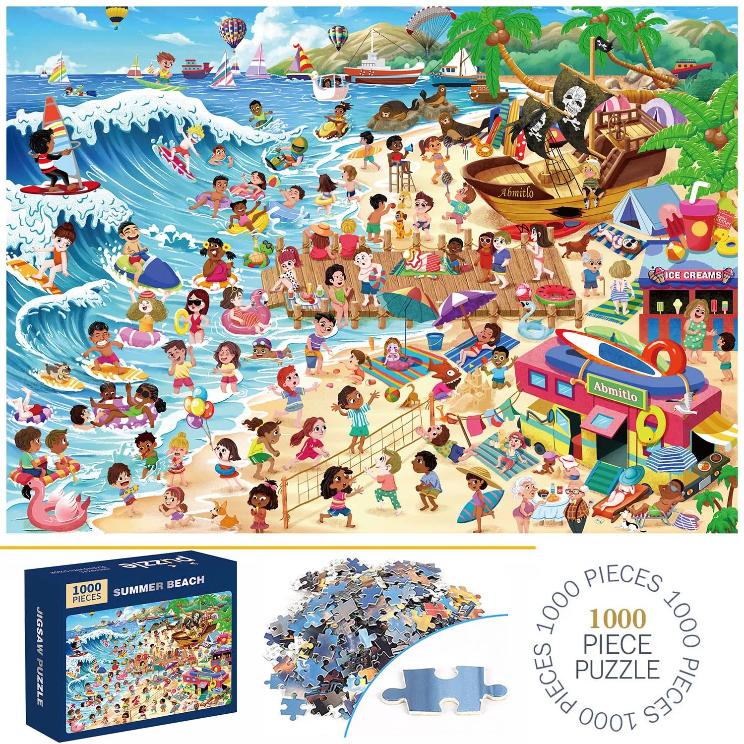 Puzzles de plage d'été pour adultes et enfants, jeux de décoration intérieure, sol amusant en famille, jouets, 1000 pièces