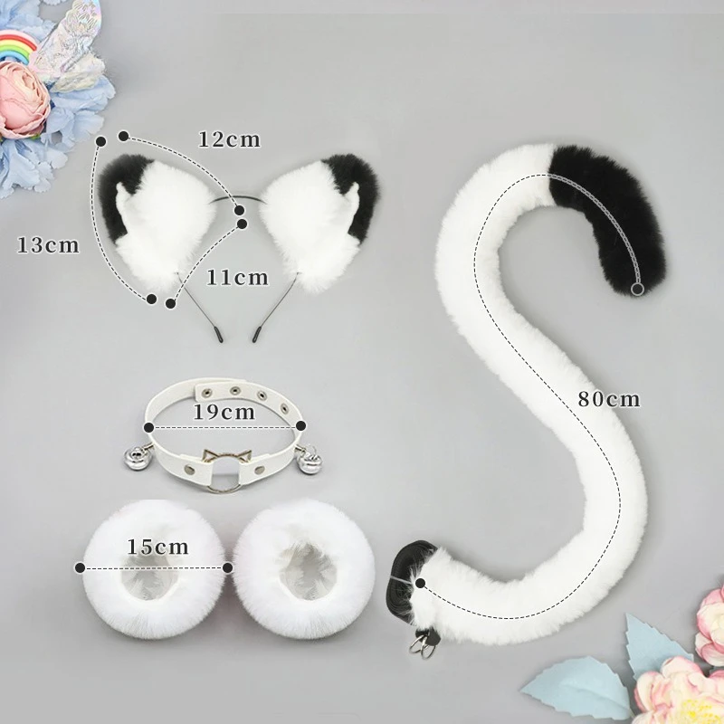 Katze Ohr und Schwanz Cosplay Requisiten Set Frau Plüsch Armband Sexy Leder Halsband mit Glocke Lolita Party Dress Up Kostüm Zubehör