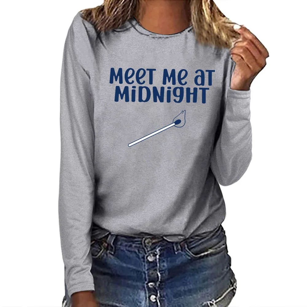 Seeyoushy Meet Me At Midnight 2023 New Trend Fashion Crewneck Long Sleeve T-shirt Y2K Aesthetic Ladies Top 90's Women's Clothing