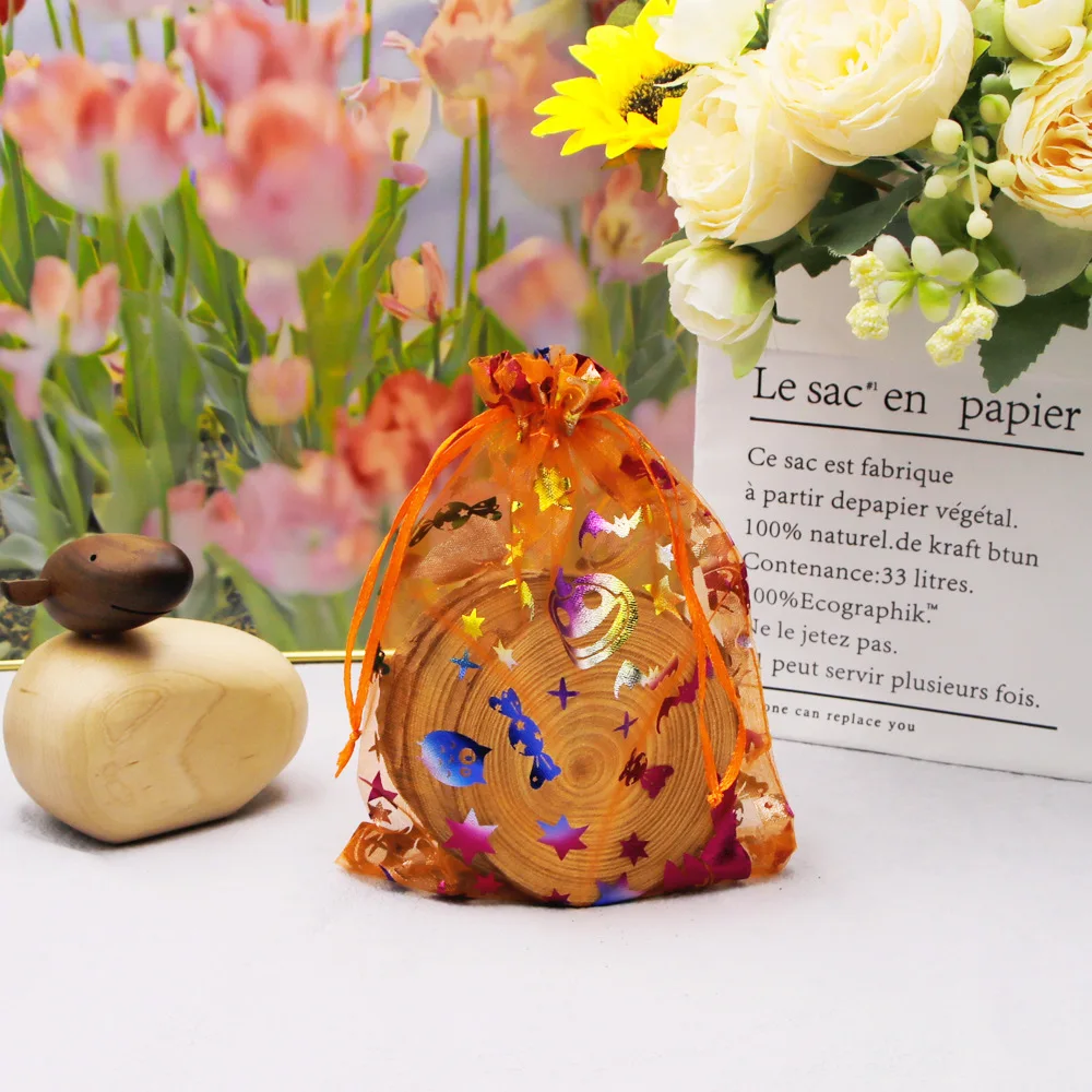 100pcs/lot 10*14cm Pumpkin Lantern Spider Organza Drawstring Pouch Halloween Gift Carnival Night Candy Packaging Bags
