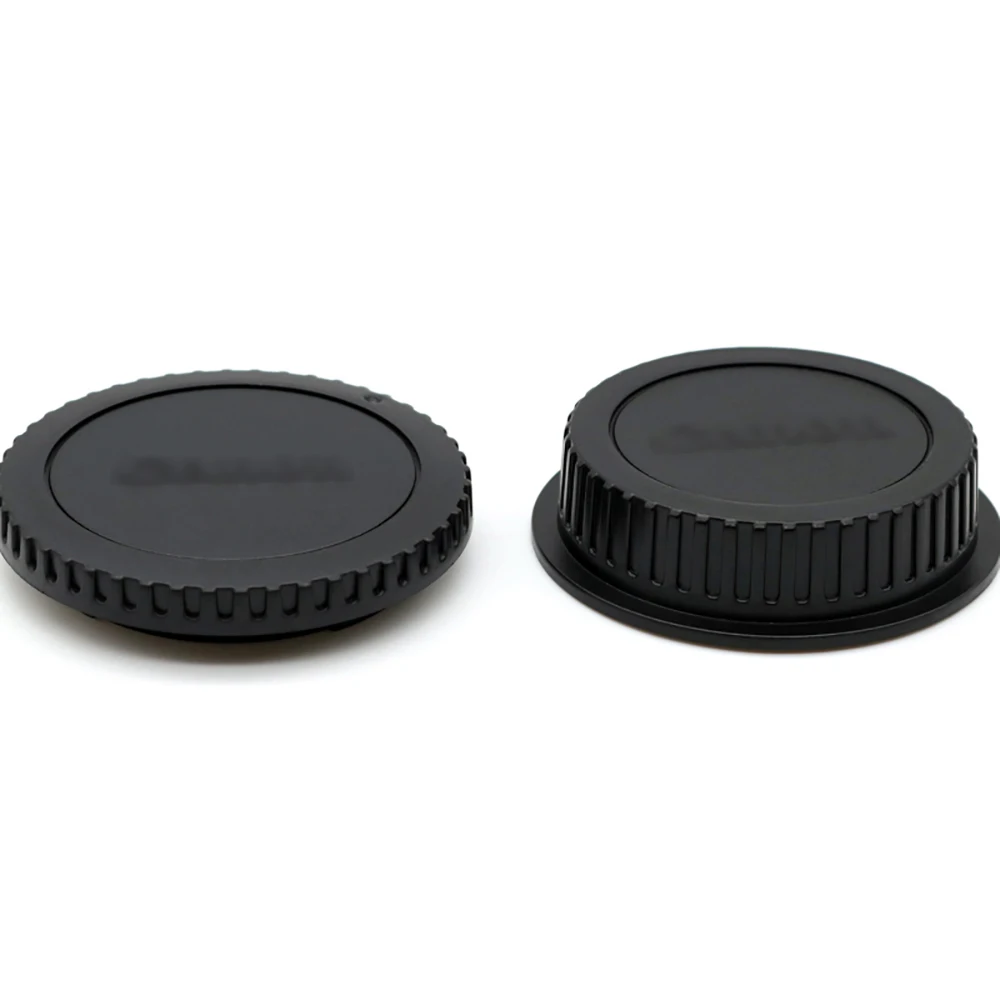 Lente de montaje para cámara Canon EF/EF-S, tapa de lente trasera + tapa de cuerpo de cámara, juego de tapa de plástico negro con logotipo de Canon