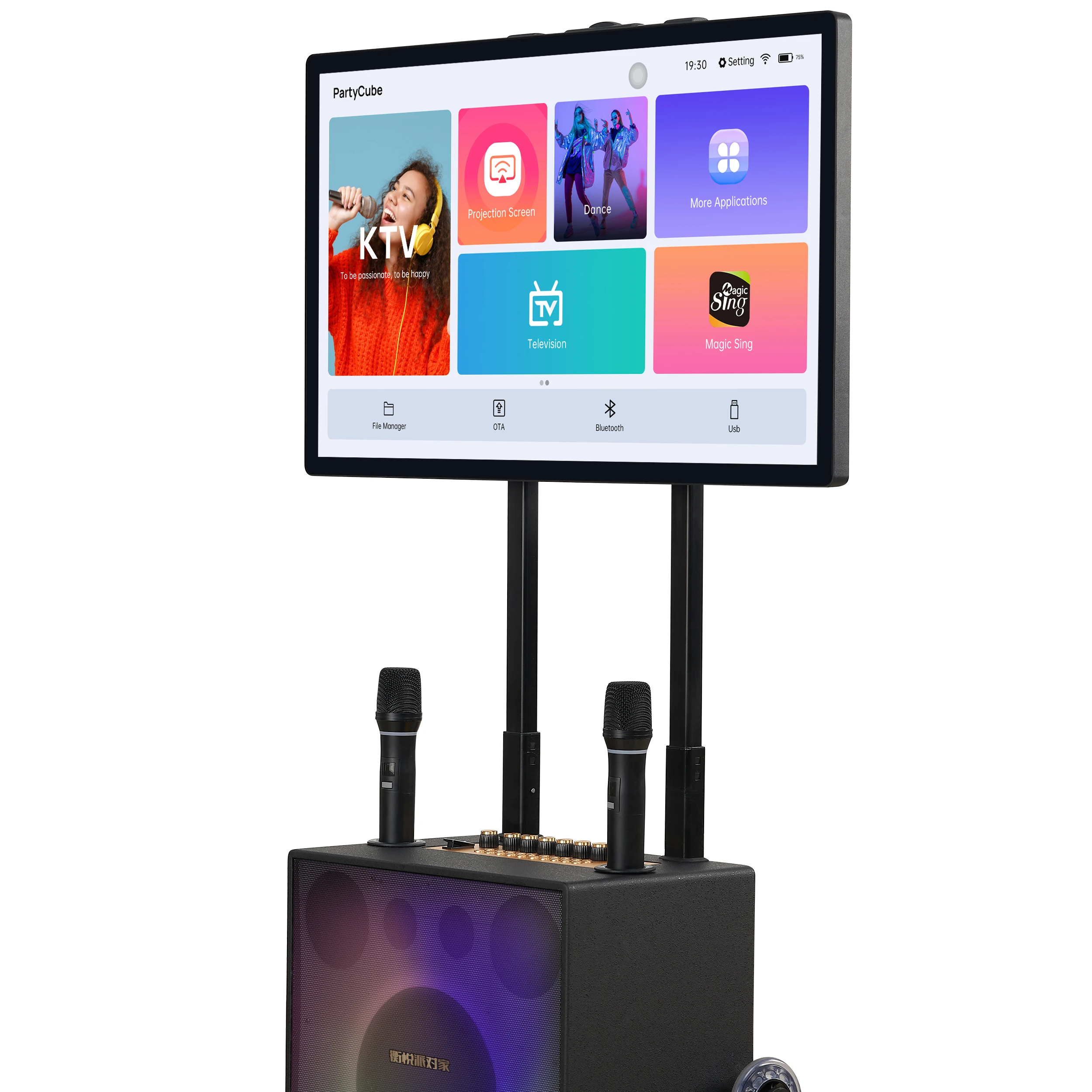 

Riotouch PartyCube All in One BT Wireless UHF Microphone Touch Display with 110W High Voume Power Bank Outdoor Events Speakers