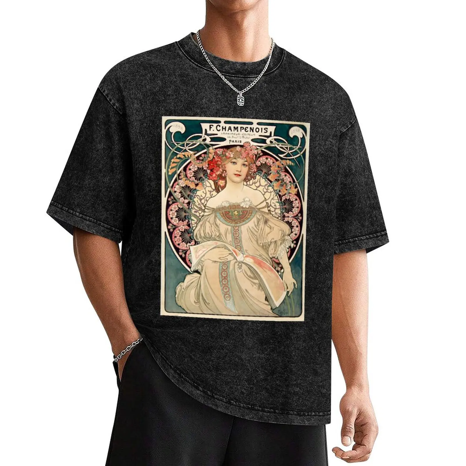 Vintage 1898 Alphonse Mucha Advertisement Art Nouveau Bohemian Parisian Print T-Shirt Anime t-shirt Luxury man t shirt for men