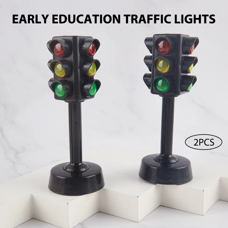 2pcs Mini Traffic Signs Road Light Block with Sound LED Children Safety Education Kids Puzzle Traffic Light Toys Boys Girls Gift