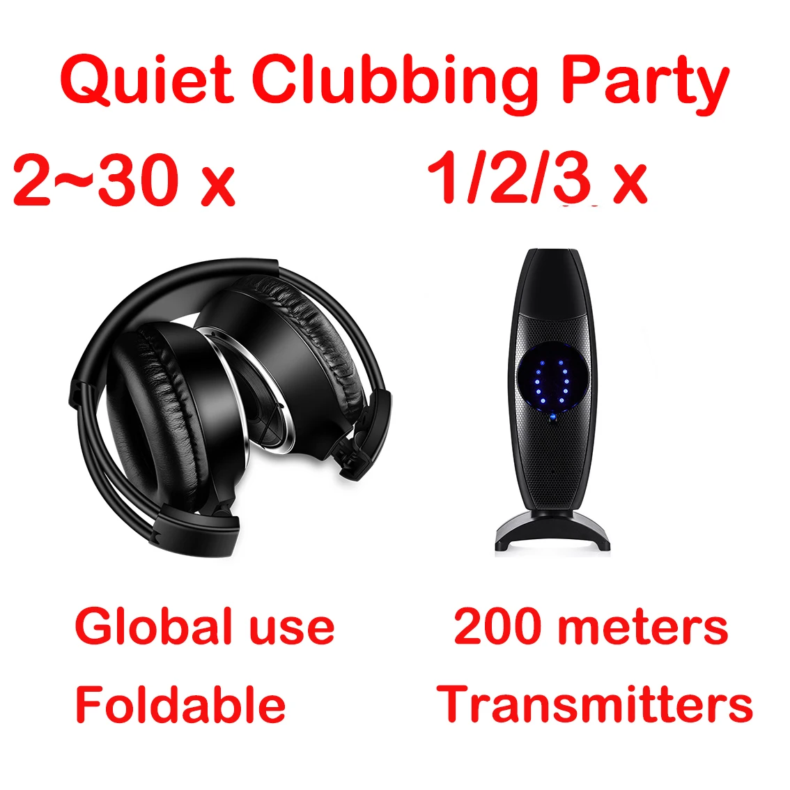 RF Silent Disco System faltbares kabelloses Kopfhörer-Bundle mit 200 m Sender für Familienunterhaltungs-Hauspartys