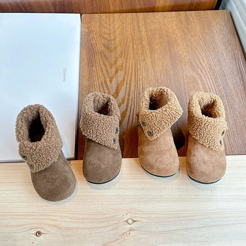 

Kids Princess Boots Suede Warm Round Toes Girls Leather Boots Versatile 2025 Winter Children Fashion Boots Casual Two-way Wear