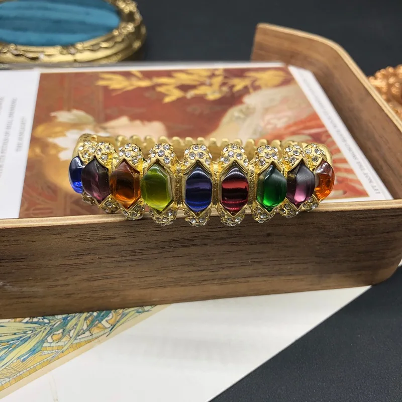 Retro gold-plated colorful zircon temperament versatile chocker necklace bracelet earring