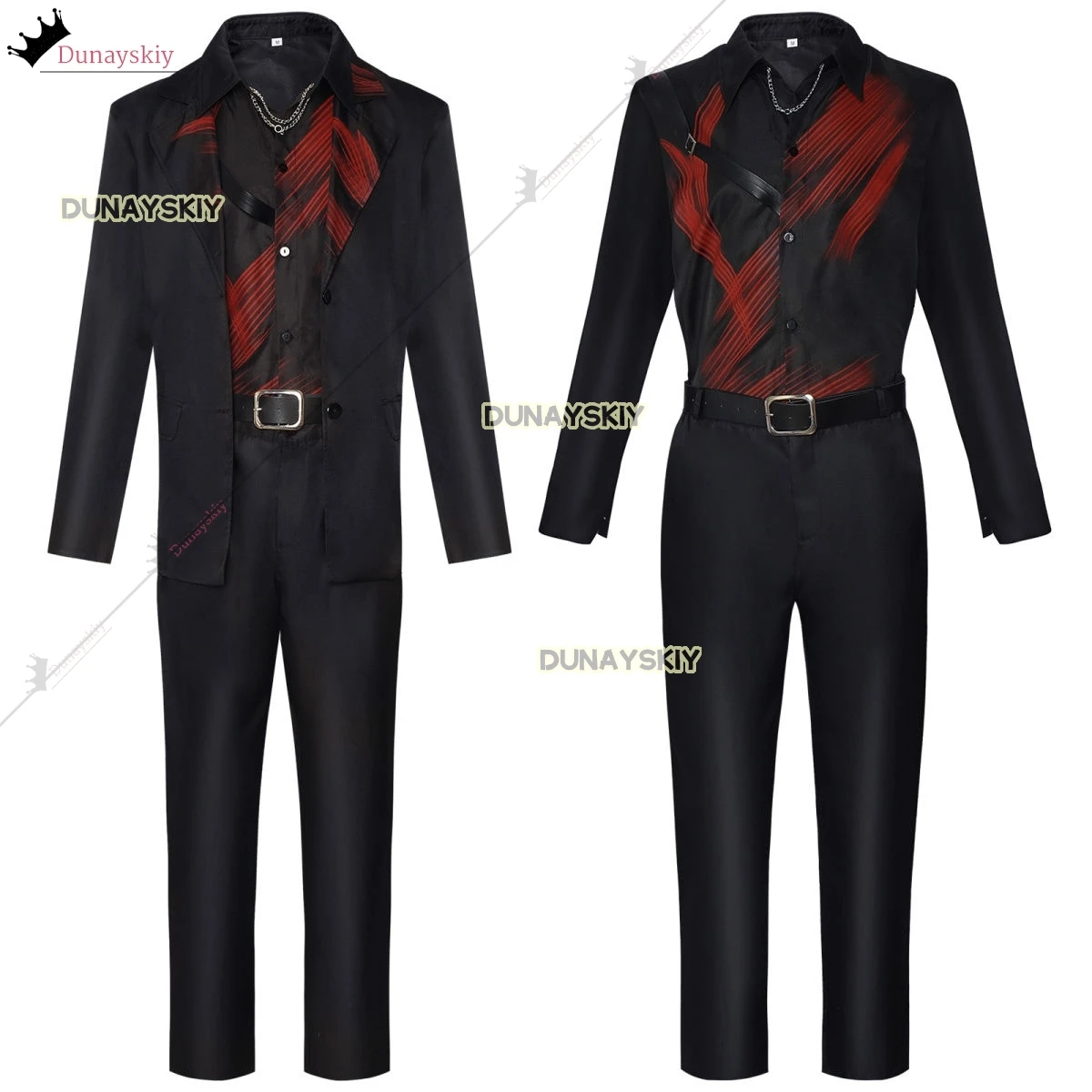 Sylus Costume Cosplay Gioco Love and Deepspace Abiti da gioco di ruolo Nero Rosso Abiti da uomo Uniforme con parrucche bianche Collare con cintura Set