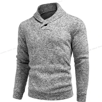 Autumn Long Sleeve Turtleneck Sweatshirts Button Solid Color Pullover Men Winer Breathable Sweaters Lapel Oversize Sweater 2