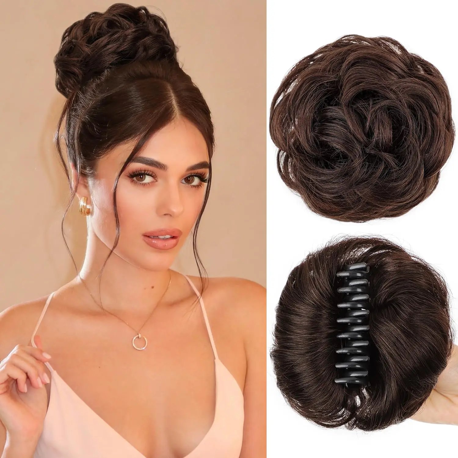 

Messy Hair Bun Huamn Hair pieces Clip in Claw HairPieces Chignon Tousled Updo Hair Bun Extensions Wave Curly for Daily Wear