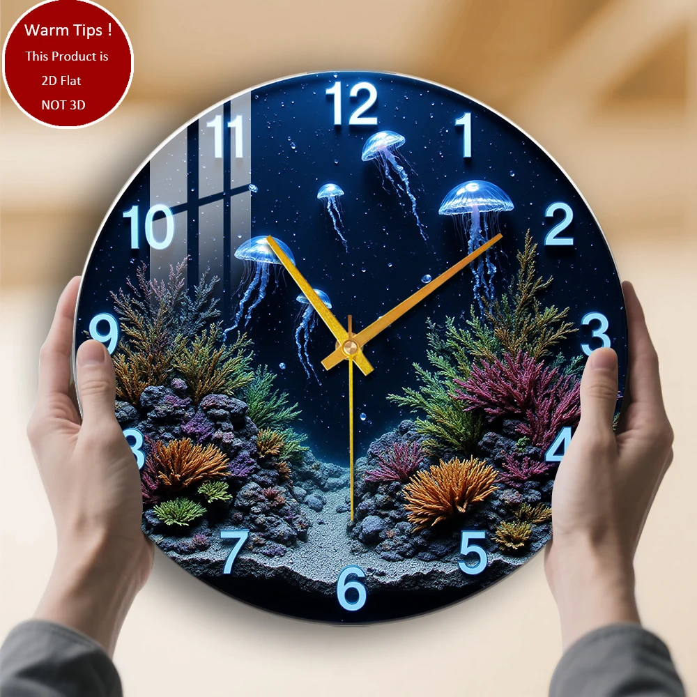

Настенные часы из закаленного стекла, часы с медузами и коралловым рифом, подходят для домашнего декора стен или настольного дисплея в любом месте