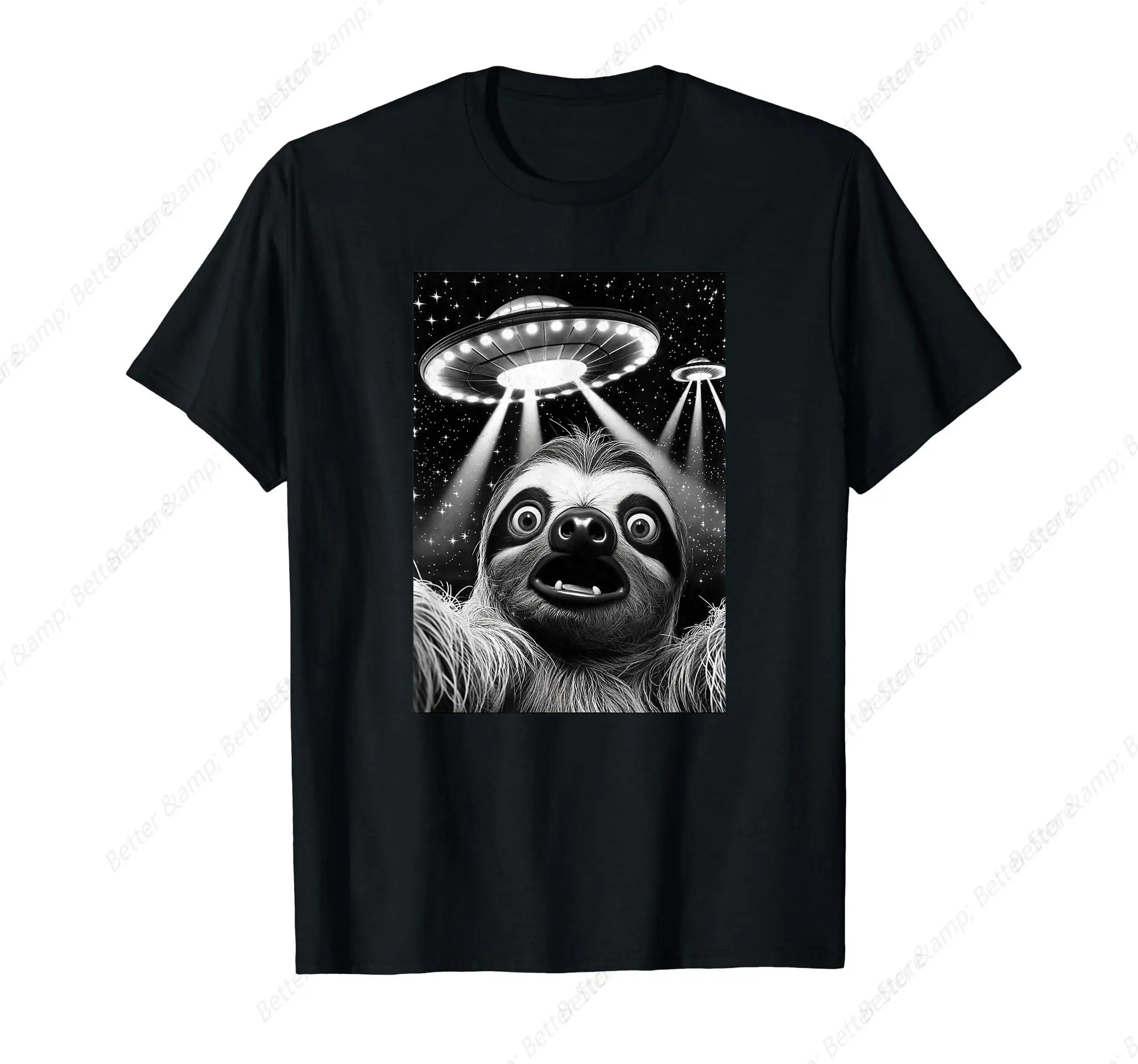 Sloth UFO Funny Invasion Meme Retro Alien Sloth UFO Selfie T-Shirt