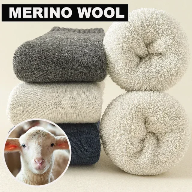 3 pary Mężczyźni Kobiety Wełniane skarpetki Pary Solidny zimowy śnieg Chrismas Gift Thermal Cashmere Marino Zagęszczony polar Terry Loop skarpetki