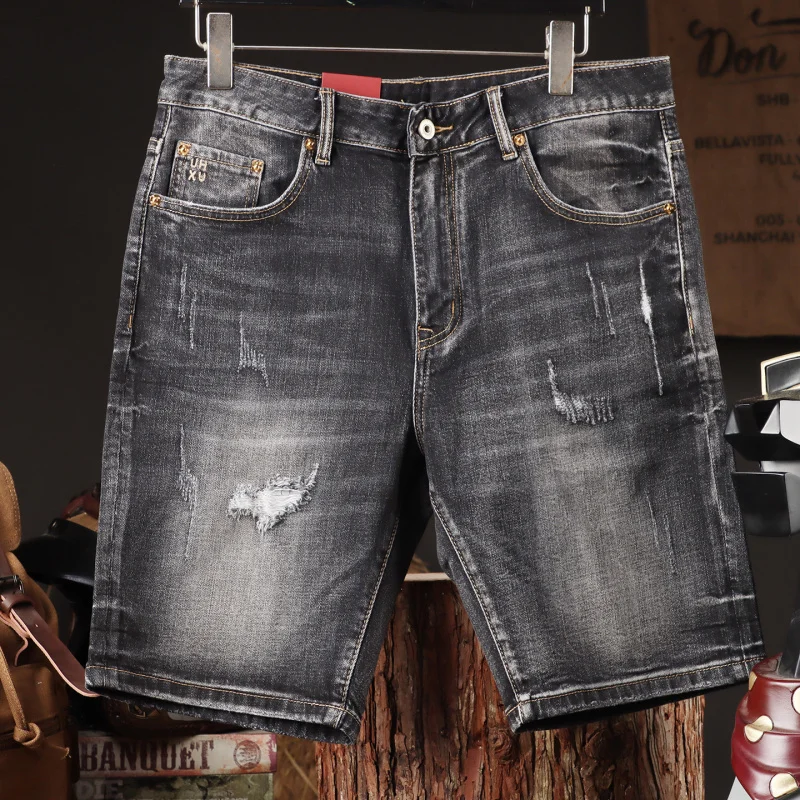 

2025 Summer Original American High end Men's Black Grey Jeans, Shorts, Piercing Trendy Brand Pentagram Pants