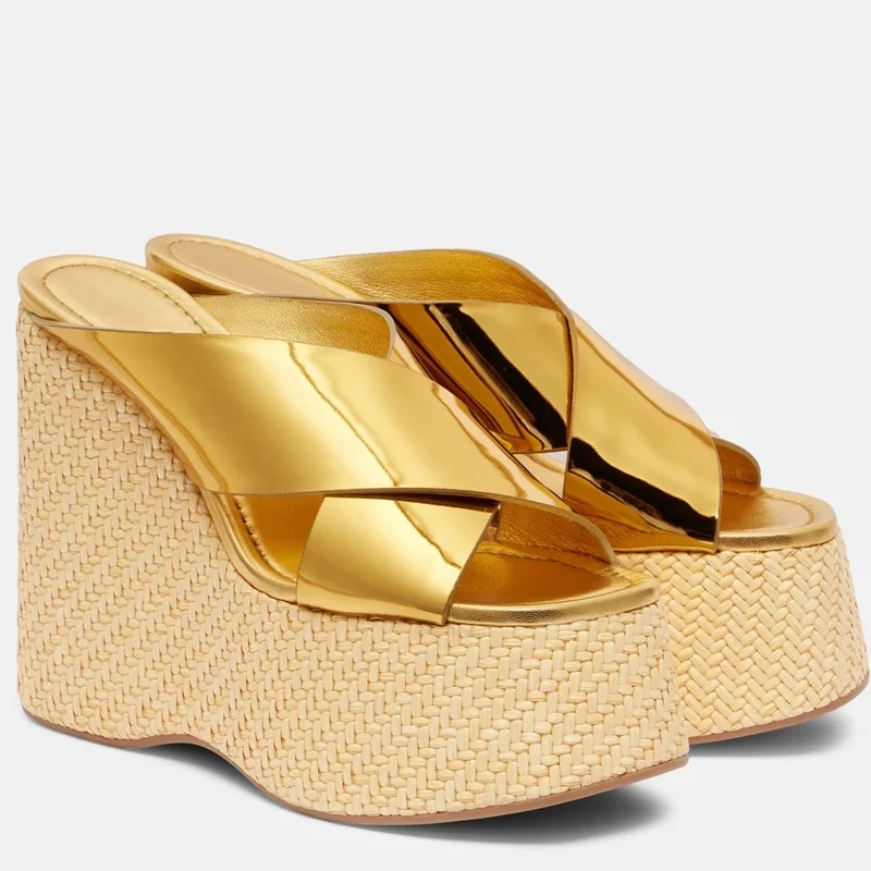 

Platform Leather Corss Tied Slippers Seyx Suquare Toe Slip On Solid New Arrivals Fashion Women Modern Shoes