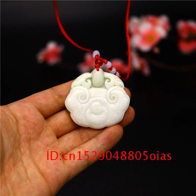 Fashion Chinese White Charm Women Jade Necklace for Lock Jewelry Natural Carved Men Gifts Amulet Pendant