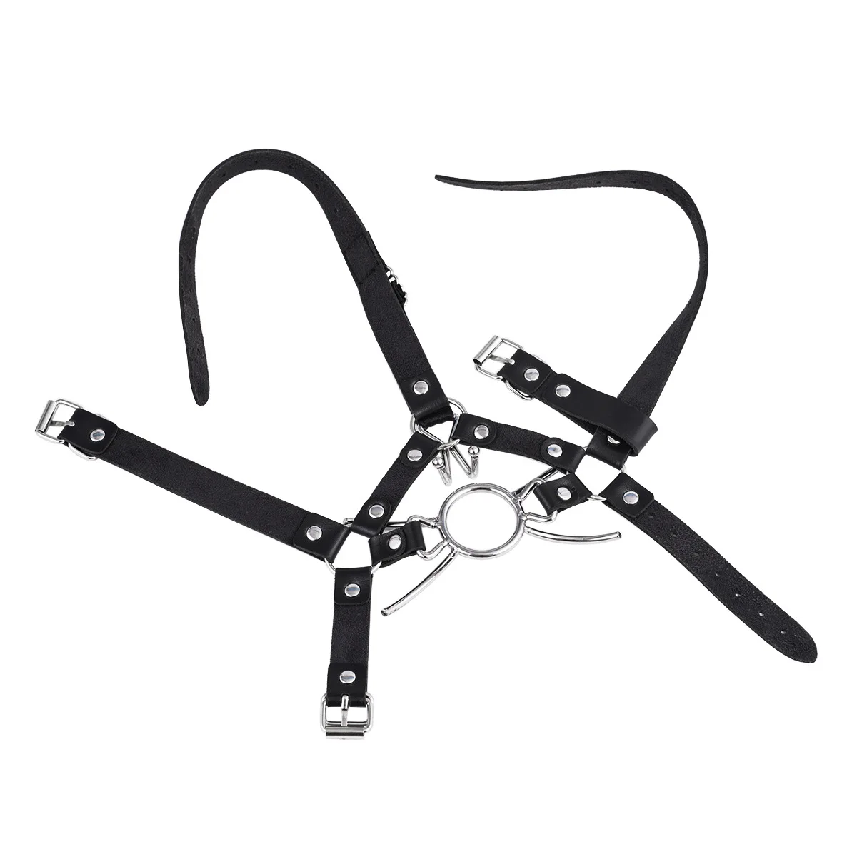 Thierry Head Harness Nose Hook Open Mouth Spider X Style O Ring Gag, Fetish SM Restraint Adult Games Products Sex Toys for Women