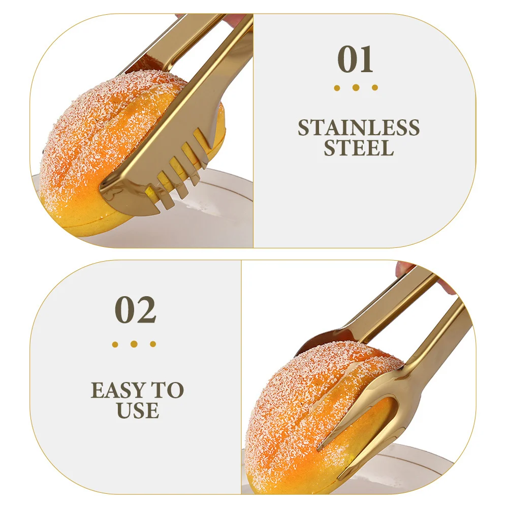 

2Pcs Food Clamp Stainless Steel Kitchen Tongs Baking Bread Clip Toaster Multifunctional Grill Barbecue Cooking Serving Buffet