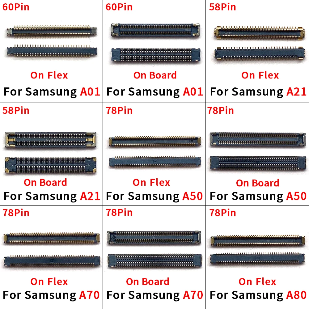 2Pcs LCD Display Screen Flex FPC Connector On Motherboard On Flex For Samsung A01 A21 A50 A70 A80 USB Charging FPC Connector